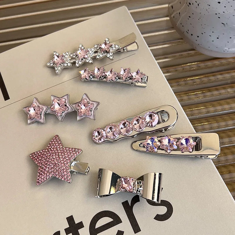 Fashion Luxury Vintage Pink/Silver Heart Rhinestone Hair Clips For Women/Girls