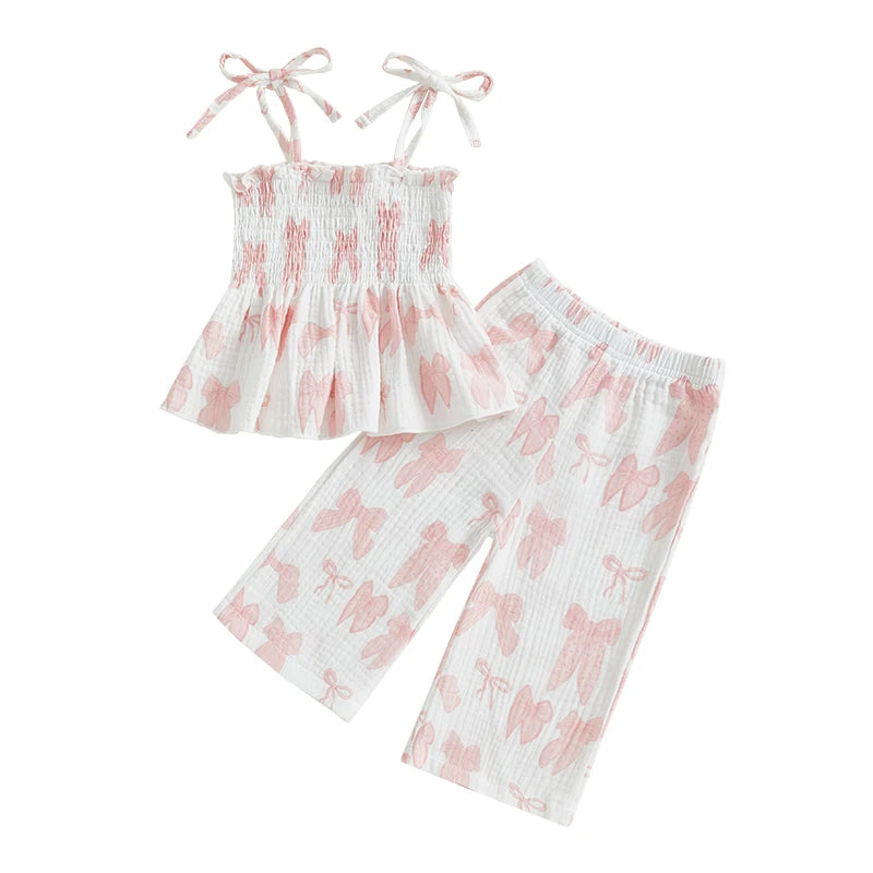 Lioraitiin Baby Girl Lacing Strap Camisole Elastic Waistband Pants Outfits