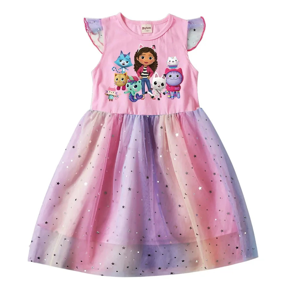 Princess Baby Girls Cartoon Dress W/Sequin Mesh Star
