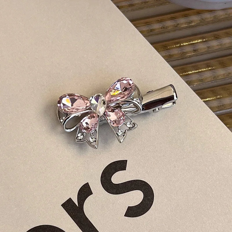 Fashion Luxury Vintage Pink/Silver Heart Rhinestone Hair Clips For Women/Girls