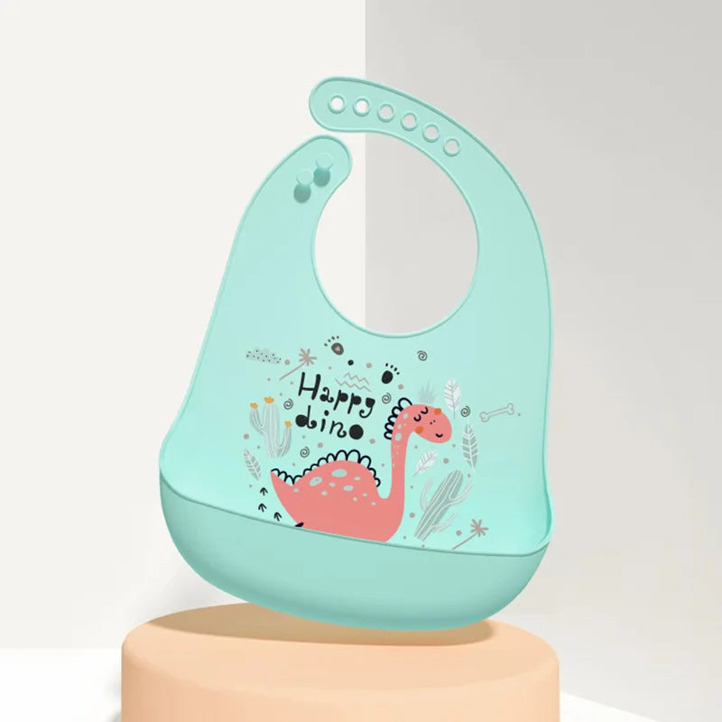Newborn Adjustable Cartoon Printed Waterproof Soft Silicone Bib