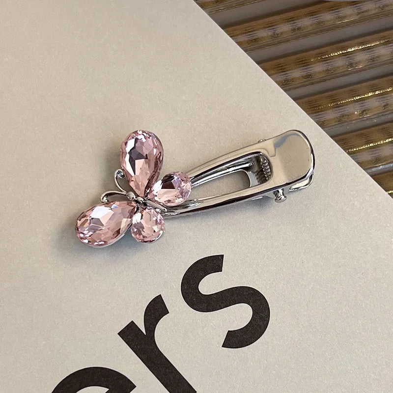 Fashion Luxury Vintage Pink/Silver Heart Rhinestone Hair Clips For Women/Girls