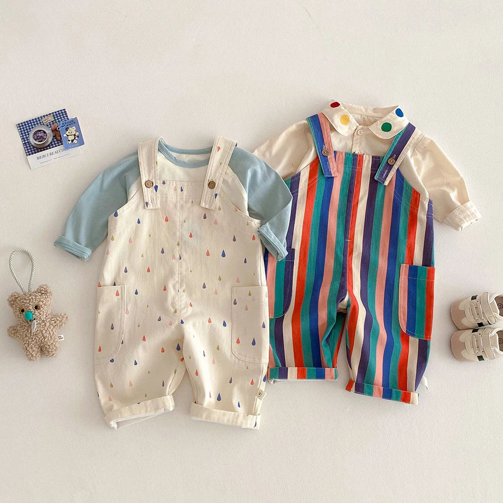 Unisex New Spring Polk Dot/Striped Overalls