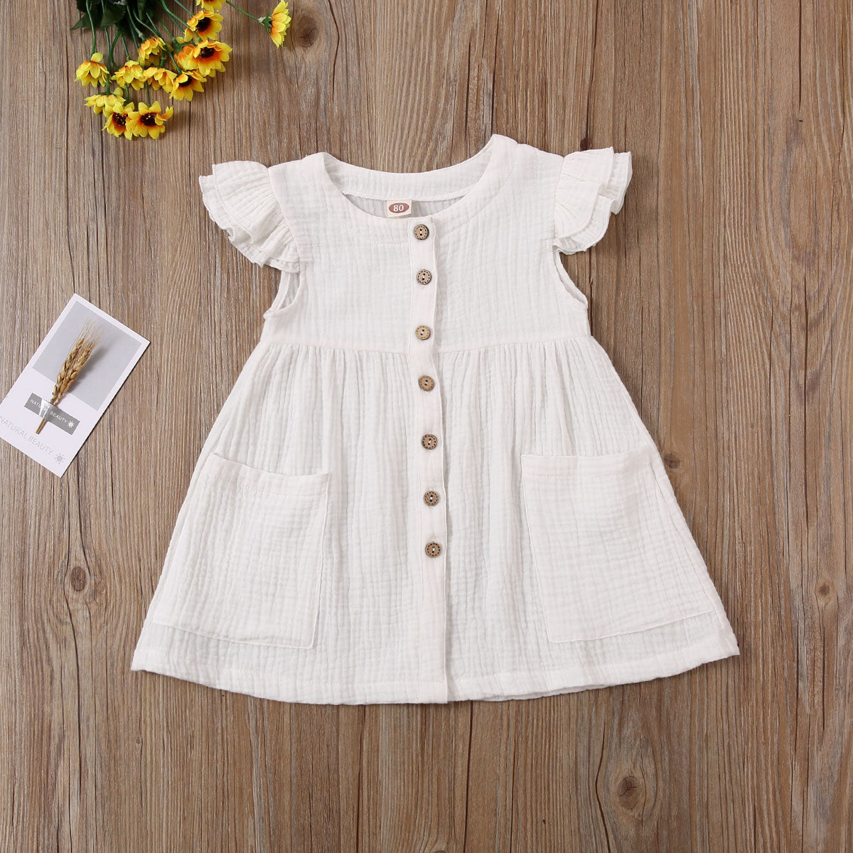 0-6 Years Toddler/Kid Baby Girl Cotton Summer Dress w/ Ruffled Sleeves