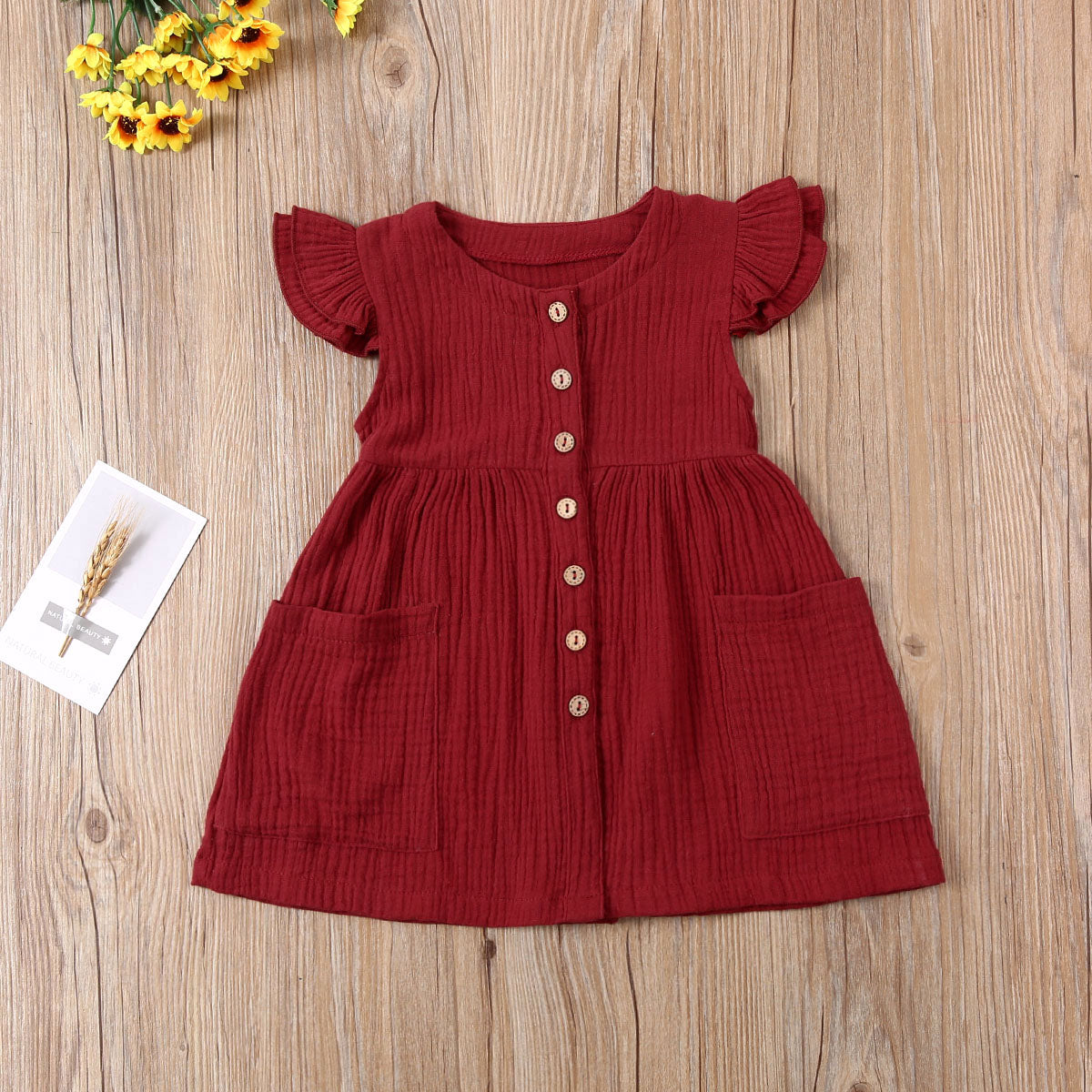 0-6 Years Toddler/Kid Baby Girl Cotton Summer Dress w/ Ruffled Sleeves