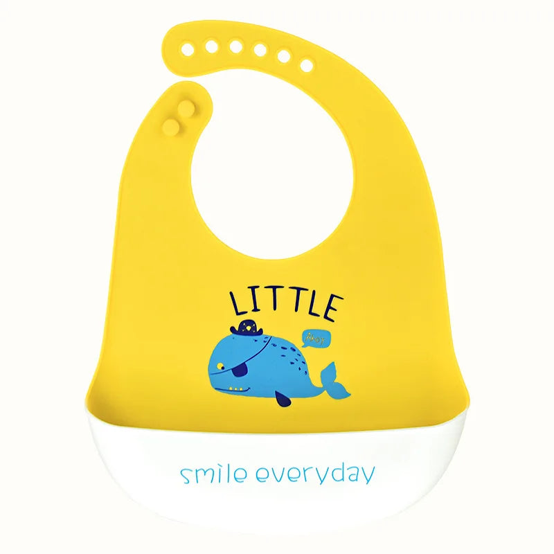 Newborn Adjustable Cartoon Printed Waterproof Soft Silicone Bib