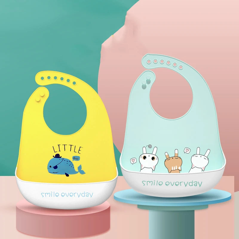 Newborn Adjustable Cartoon Printed Waterproof Soft Silicone Bib