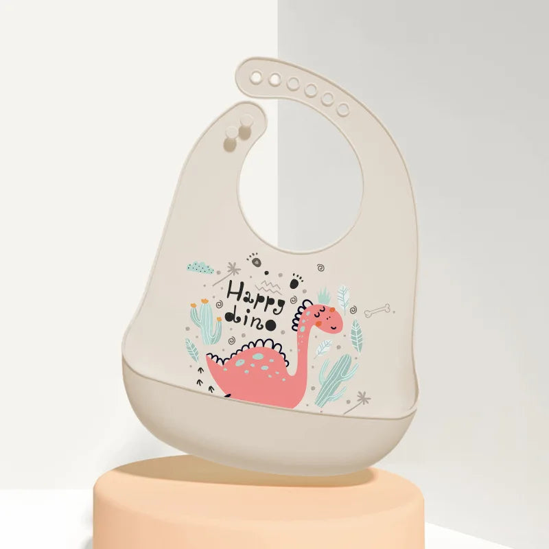 Newborn Adjustable Cartoon Printed Waterproof Soft Silicone Bib