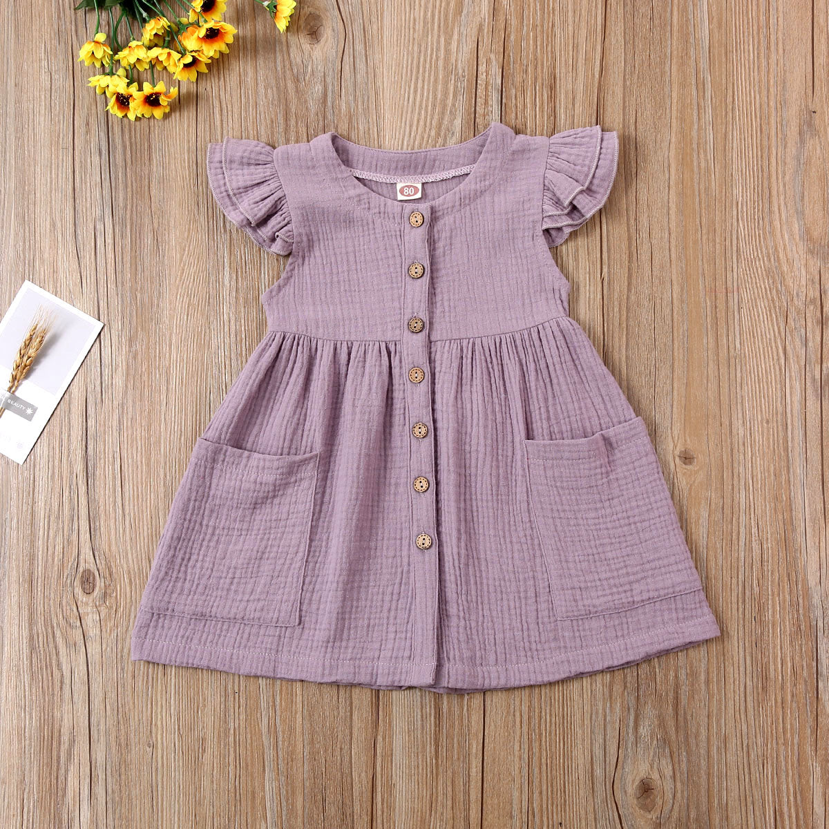 0-6 Years Toddler/Kid Baby Girl Cotton Summer Dress w/ Ruffled Sleeves