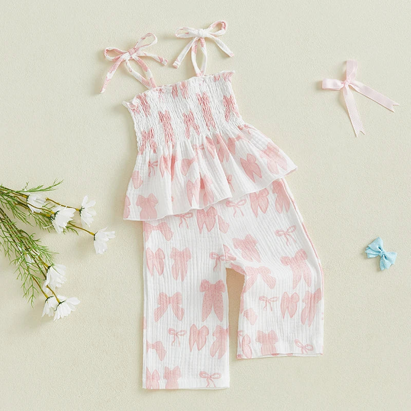 Lioraitiin Baby Girl Lacing Strap Camisole Elastic Waistband Pants Outfits