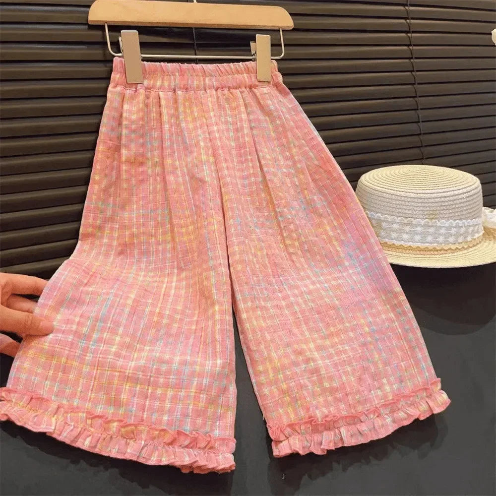 Girl's Pink Summer Two-piece Set W/Ruffles