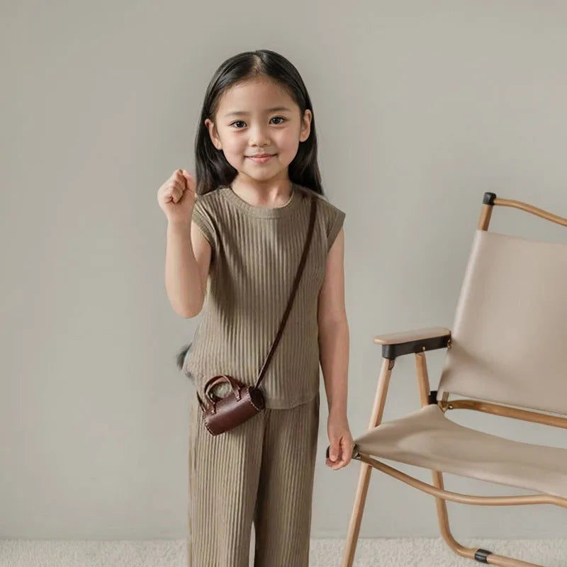 Girl Toddler/Kid 2pc Solid Color T-shirt Tank Top +Length Pants
