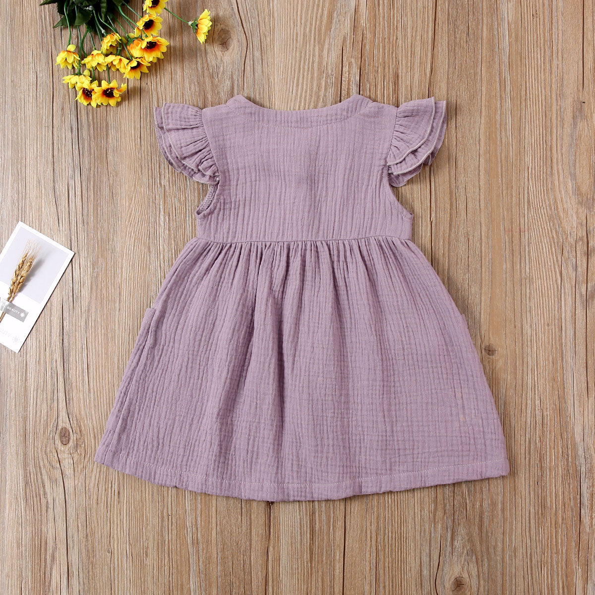 0-6 Years Toddler/Kid Baby Girl Cotton Summer Dress w/ Ruffled Sleeves