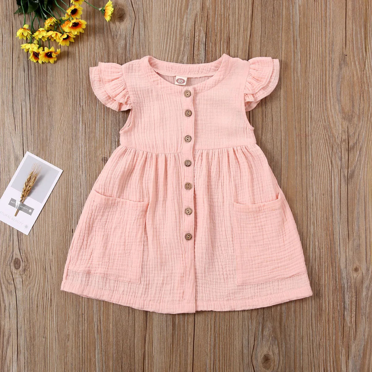 0-6 Years Toddler/Kid Baby Girl Cotton Summer Dress w/ Ruffled Sleeves