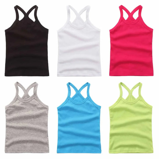 Girls Sleeveless Cotton Solid Colored T-shirts/Vest