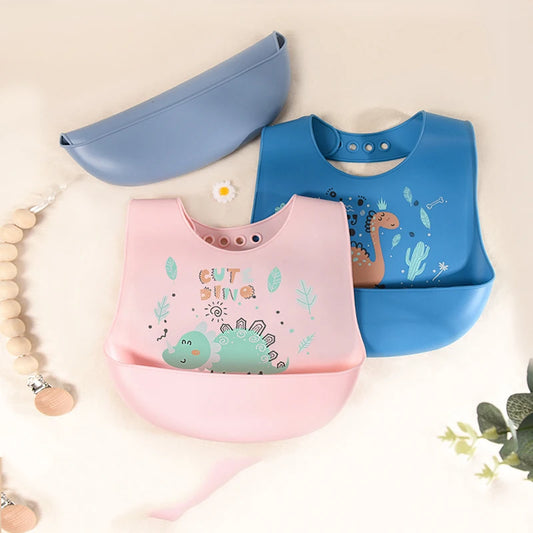 Newborn Adjustable Cartoon Printed Waterproof Soft Silicone Bib