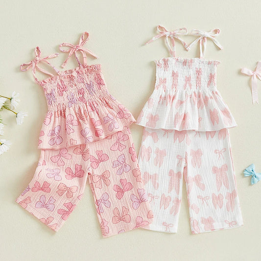 Lioraitiin Baby Girl Lacing Strap Camisole Elastic Waistband Pants Outfits