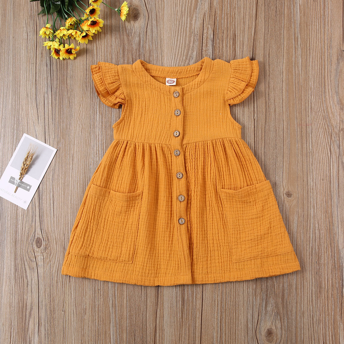 0-6 Years Toddler/Kid Baby Girl Cotton Summer Dress w/ Ruffled Sleeves