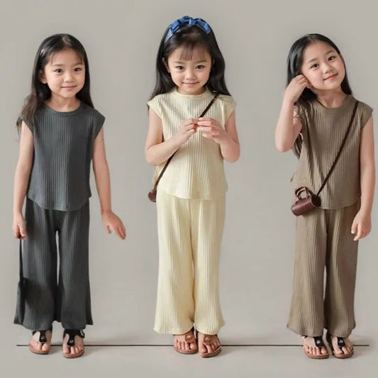 Girl Toddler/Kid 2pc Solid Color T-shirt Tank Top +Length Pants